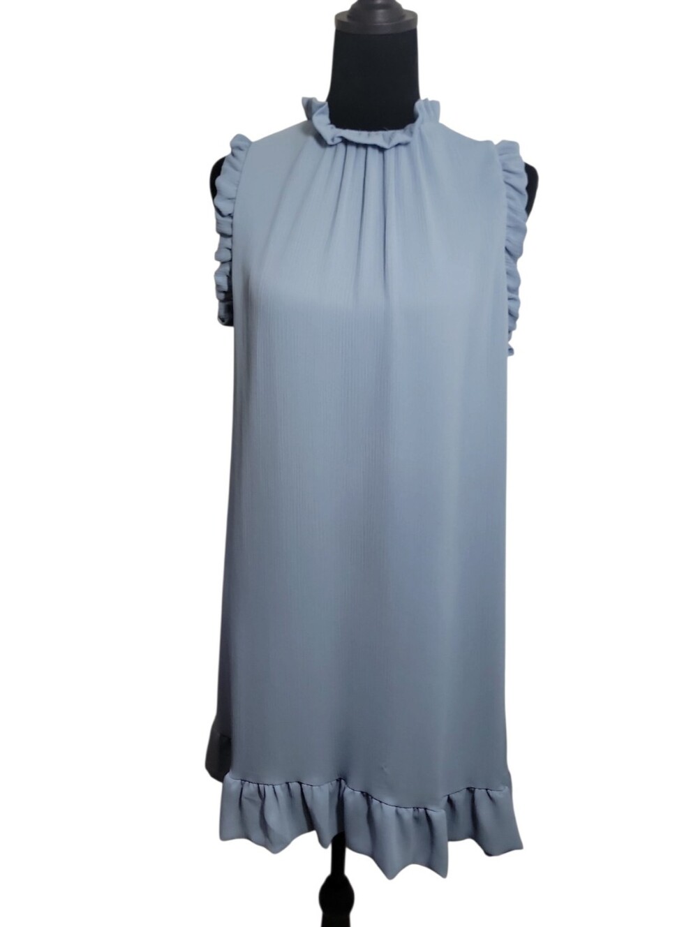 Vici powder blue ruffle trim sleeveless shift mini dress women's medium